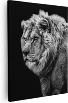 Artaza Canvas Schilderij Leeuw - Zwart Wit - 80x100 - Groot - Foto Op Canvas - Canvas Print