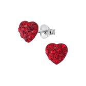 Joy|S - Zilveren hartje oorbellen - 7 mm - kristal rood