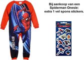 Spiderman Marvel Onesie - Pyjama - Rood. Maat 116 cm / 6 jaar. + EXTRA 1x Spiderman spons stickers.
