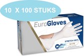 Eurogloves stretch-vinyl handschoenen wit, poedervrij, 10 x 100 stuks, maat L (VOORDEELVERPAKKING)