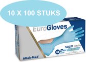 Eurogloves Solid nitrile handschoenen blauw, poedervrij, 10 x 100 stuks, maat M (VOORDEELVERPAKKING)