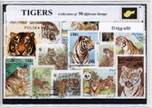 Tijgers – Luxe postzegel pakket (A6 formaat) : collectie van 50 verschillende postzegels van tijgers – kan als ansichtkaart in een A6 envelop - authentiek cadeau - kado - geschenk - kaart - Panthera tigris - katachtigen - strepen - leeuw - roofdier