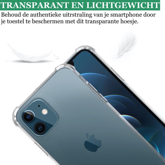 Hoesje geschikt voor iPhone 12 Transparant Shock Case - 2x Screenprotector Glas + 2x Camera Screen Protector