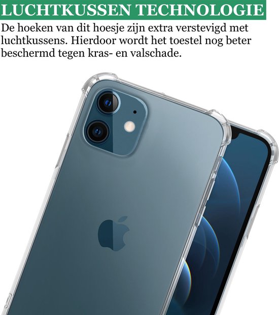 Hoesje geschikt voor iPhone 12 Transparant Shock Case - 2x Screenprotector Glas + 2x Camera Screen Protector