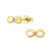 Joy|S - Zilveren Infinity oorbellen - roze kristal - 14k goudplating
