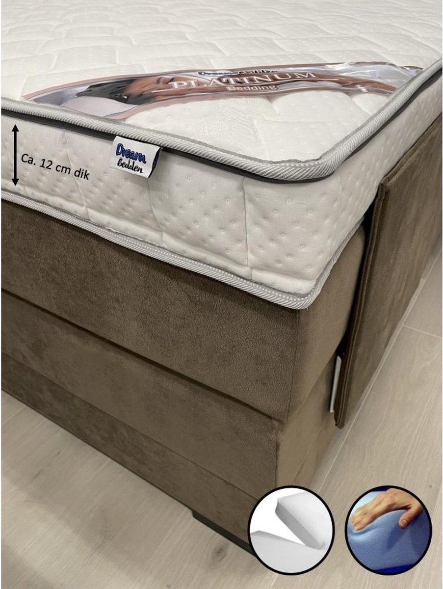 dreambedden Splittopper Platinum 160x210 - 12 cm dik - Bamboo Hoes - HR55 Koudschuim - Topdekmatras split Wit