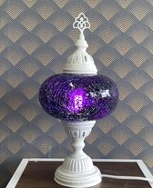 Turkse Lamp - Wit Mozaïek Lamp - Tafellamp - Marokkaanse Lamp - Oosterse Lamp - Recht  Hoog model -  bol diameter Ø  19 cm - Hoogte 44 cm - Authentiek - Handmade - Kleurrijk -