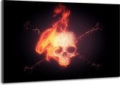 Schilderij -Brandende schedel met zwarte achtergrond, 100x70cm  Premium print