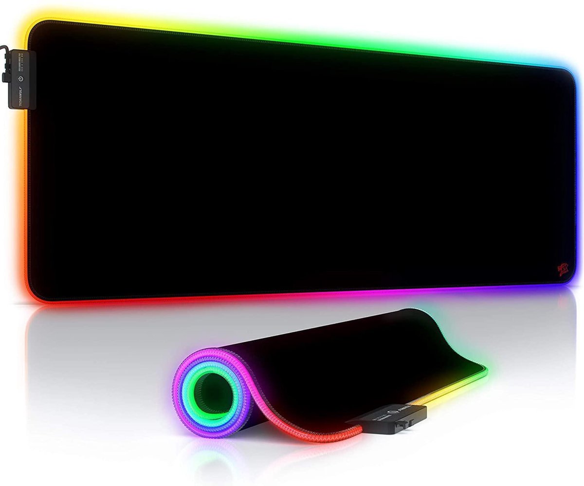 CSL-Computer Titanwolf - RGB gaming muismat - LED bureauonderlegger - 800x300 mm - XXL muismat - LED Multi Color - 11 verlichtingsmodi - 7 LED kleuren plus 4 effectmodi - afwasbaar - zwart