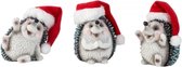 Egel met kerstmuts | set van 3 | sneeuwglitters | 7 cm| herfst en kerst decoratie