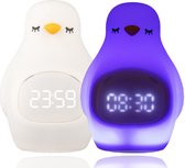 LUVIQ Pinguïn Slaaptrainer voor Kinderen – Nachtlampje – Kinderwekker - Digitale Wekker – Inclusief USB Kabel – Siliconen - Blauw en Wit Licht