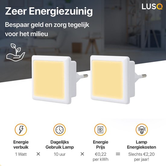 LUSQ® - 2 Stuks - LED Nachtlampje Stopcontact - Dag en Nacht Sensor - Kinderen - Warm Wit - LUSQ®