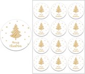 Sluitsticker - Sluitzegel –  Merry Christmas / Kerstboom / Sterretjes / Ster | Wit – Bruin | Winter - Kerst - Feestdagen - Sinterklaas | Envelop – Cadeau – Cadeauzakje – Gift | Luxe verpakken | DH Collection