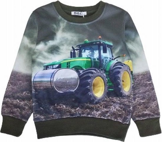 S&c Sweater met trekker / tractor - groen -  John Deere - maat 86/92 (2)