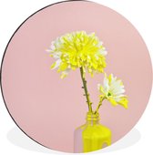 WallCircle - Wandcirkel - Muurcirkel - Bloemen - Verf - Geel - Aluminium - Dibond - ⌀ 140 cm - Binnen en Buiten