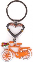 sleutelhanger Holland fiets 6 cm staal oranje/zilver