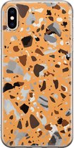 Apple iPhone XS Max Telefoonhoesje - Transparant Siliconenhoesje - Flexibel - Met Marmerprint - Terrazzo - Oranje