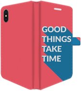 Apple iPhone XS Max Telefoonhoesje - Portemonneehoesje  - Met pasjeshouder - Met Quote - Good Things - Rood