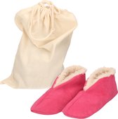 Roze Spaanse kinder sloffen/pantoffels van echt leer/suede maat 34 met handige opbergzak - Voor kinderen