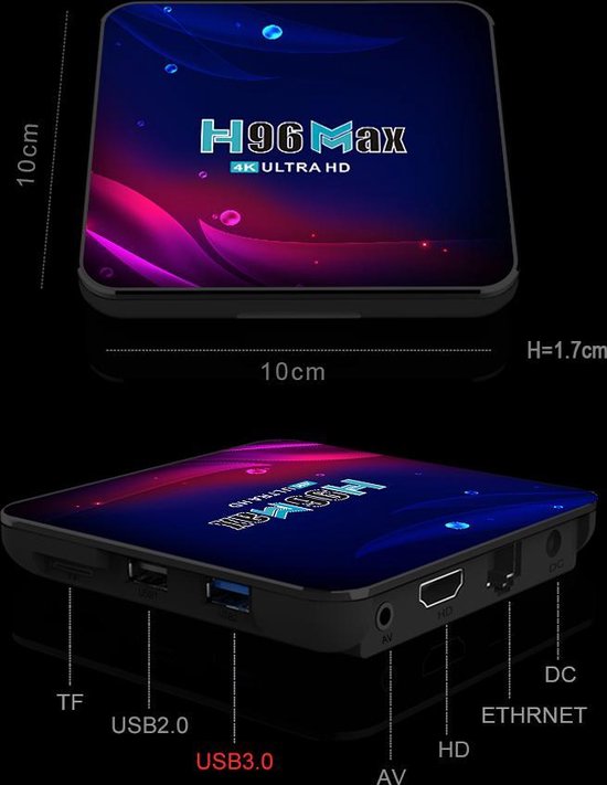 H96 Max 4K TV Box Media Player Android Kodi -4GB almacenamiento -64GB RAM