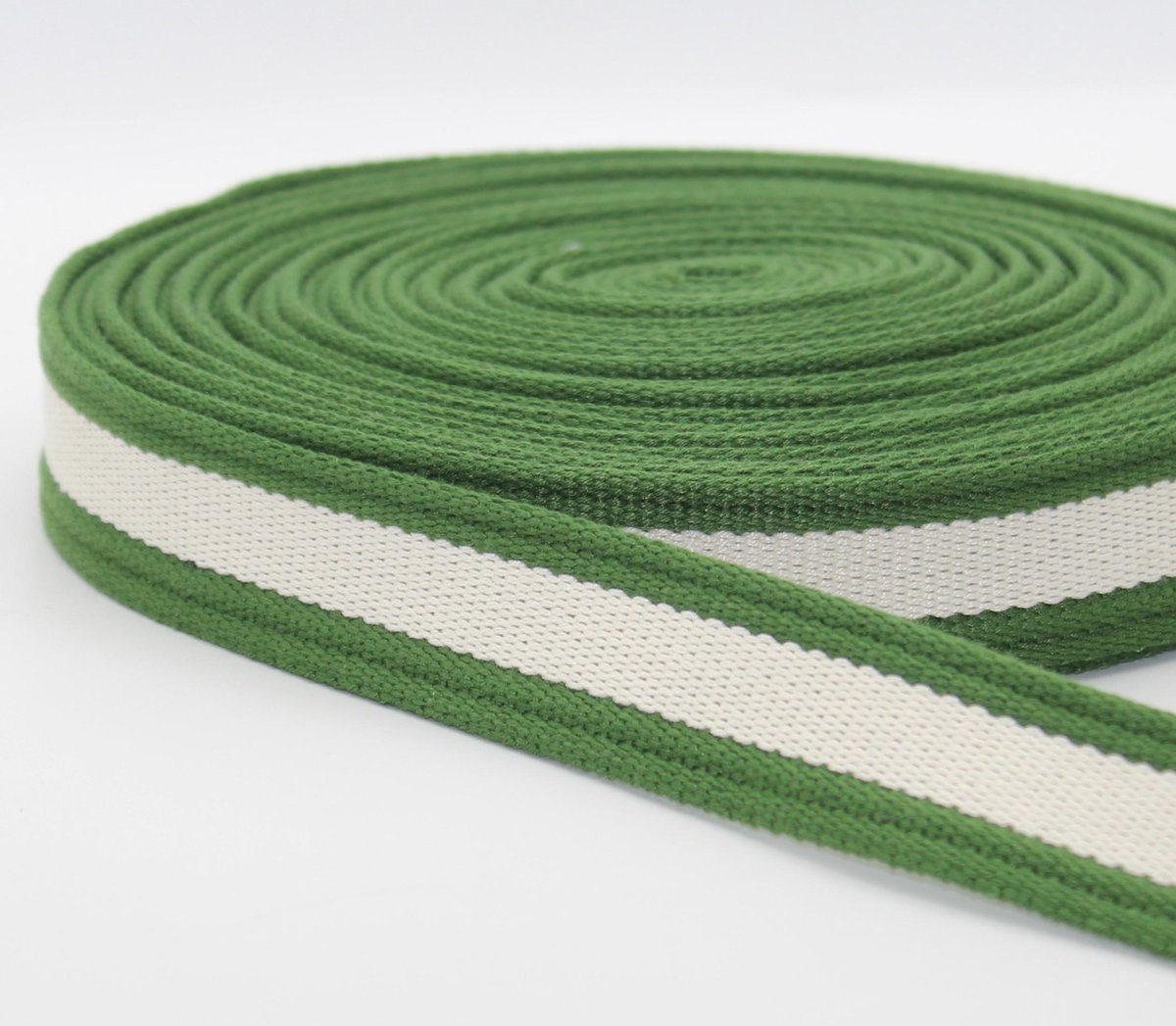 4 Meter Gestreepte KATOEN TASSENBAND, Breedte 30MM, Kleur GROEN/ECRU 03