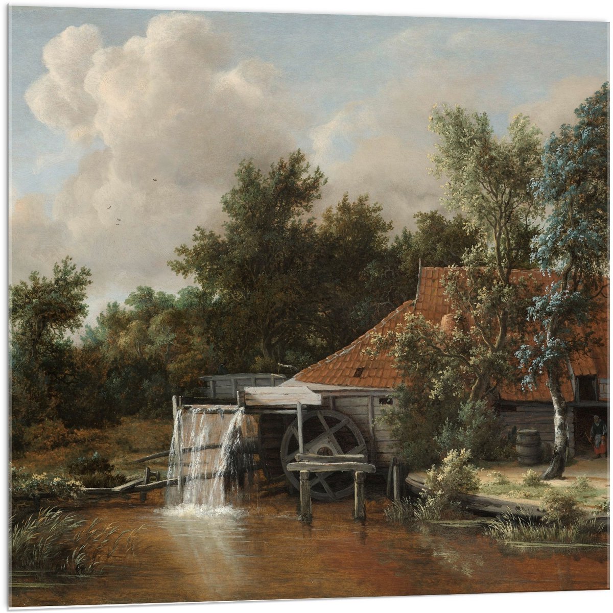 KuijsFotoprint Acrylglas - Oude Meesters - Een watermolen, Meindert Hobbema, ca. 1664 - 100x100cm Foto op Acrylglas (Wanddecoratie op Acrylglas) Groen
