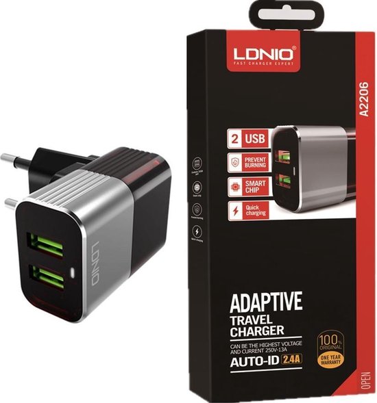 LDNIO A2206 2.4A Dual USB Snellader/ met USB C Kabel voor Samsung S9... bol.com