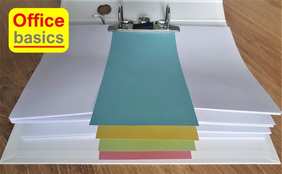perfect line - 200 tabbladen voor A4-mappen, gerecycled karton, trapeziumvorm, 5 kleuren, 2-gaats perforatie, Made in Germany, Blauer Engel gecertificeerd