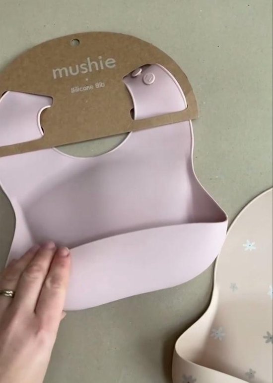 Mushie Siliconen Baby Slabbetje met Opvangbakje | Dino | BPA ftalaatvrij| afwasbaar