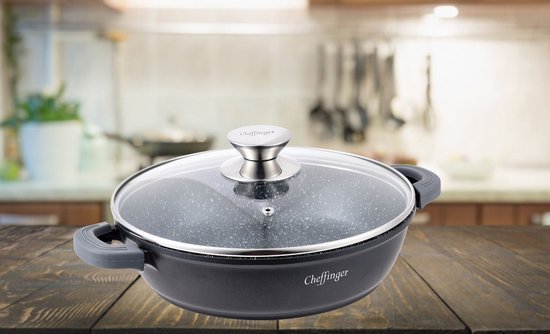 Cheffinger CF-DC24 BLK CF-DC24 braadpan van gegoten aluminium, inductie, 24 cm