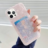 Shell-textuur TPU-beschermhoes met kaartsleuf voor iPhone 12 / 12 Pro (roze)