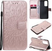 Voor OnePlus 9 Pro Sun Embossing Pattern Horizontal Flip Leather Case met Card Slot & Holder & Wallet & Lanyard (Rose Gold)