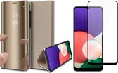 Hoesje geschikt voor Samsung Galaxy A22 5G - Bookcase Goud - Screen Protector - Spiegel Hoes