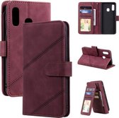 Voor Samsung Galaxy A20e Skin Feel Business Horizontale Flip PU Lederen Case met Houder & Multi-kaartsleuven & Portemonnee & Lanyard & Fotolijst (Wijnrood)