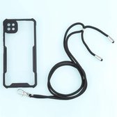 Voor Samsung Galaxy A22 acryl + kleur TPU schokbestendig hoesje met nekkoord (zwart)
