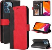 Zakelijke stiksels-kleur horizontale flip PU lederen tas met houder & kaartsleuven & fotolijst voor iPhone 13 Pro (rood)