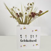 Bloomincard - Droogbloemen Boeket & Verjaardag met gefeliciteerd vaas - Verrassend en uniek cadeau