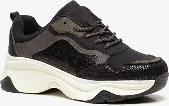 Sacha Dames Zwarte dad sneakers met animal print - Schoenen.nl