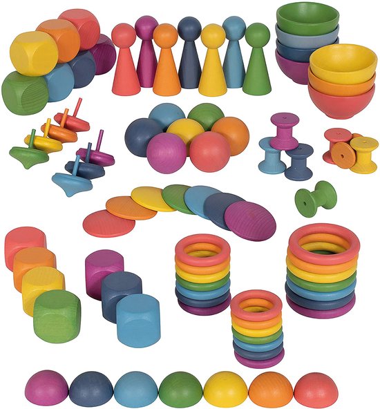 Foto: Tickit rainbow wooden super set mega houten sorteer en speelset groot 84 stuks