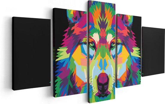 Artaza Canvas Schilderij Vijfluik Gekleurde Wolvenkop - Wolf - Abstract - 100x50 - Foto Op Canvas - Canvas Print