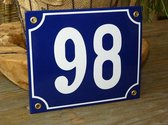 Emaille huisnummer 18x15 blauw/wit nr. 98