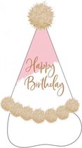 feesthoedje happy birthday 20 cm karton roze/goud