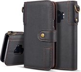 Voor? Galaxy S9 Plus koeienhuid? Textuur? Horizontale? Flip? Leren? Case? Met? Houder? &? Kaart? Gleuven? &? Portemonnee? &? Lanyard (Zwart)