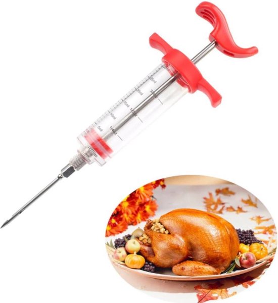 JY COOKMENT Roestvrijstalen kalkoen baster baster spuit voor het koken van vleesinjector set met 2 marinaalden 1 reinigingsborstel voor thuis bakken keukengereedschap