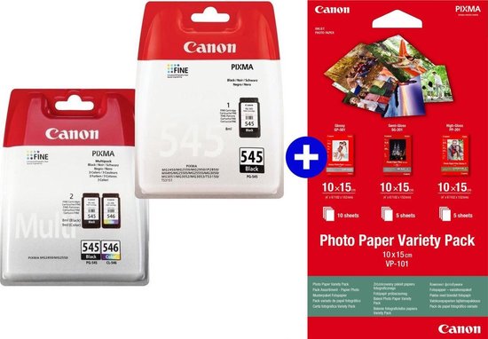 Canon PG-545 & CL-546 - Inktcartridge - 2x Zwart / 1x Kleur - Incl. Canon  Fotopapier | bol