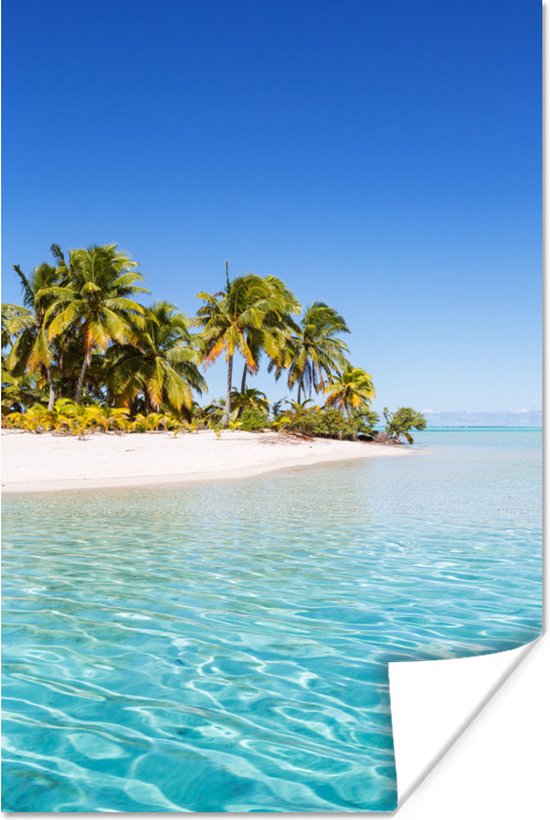 Tropisch strand blauw water Poster 80x120 cm - Foto print op Poster (wanddecoratie woonkamer / slaapkamer) / Zeeën en meren Poster / Zee en Strand