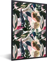 Fotolijst incl. Poster - Tropical - Roze - Bladeren - 60x90 cm - Posterlijst