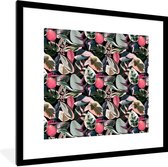Fotolijst incl. Poster - Tropisch - Bladeren - Roze - 40x40 cm - Posterlijst