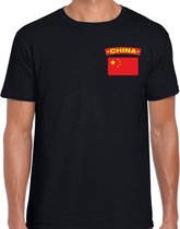 China t-shirt met vlag zwart op borst voor heren - China landen shirt - supporter kleding L