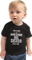 Awesome big sister/ grote zus  cadeau t-shirt zwart voor peuters / meisjes - shirt voor zussen 98 (13-36 maanden)